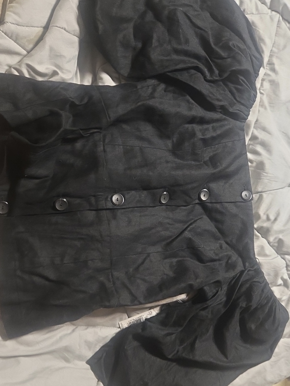 Black Button-Front Puff Sleeve Top